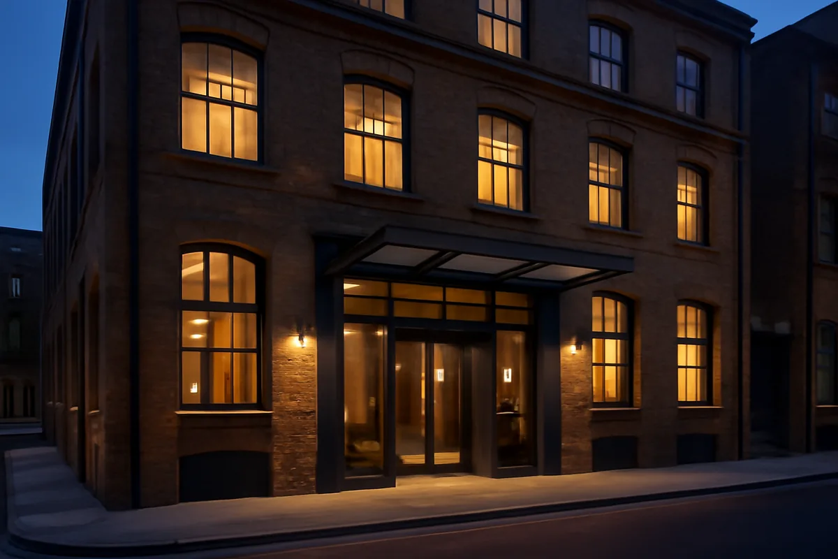 Exterior of Blackpooltablehotel in a reclaimed Victorian warehouse